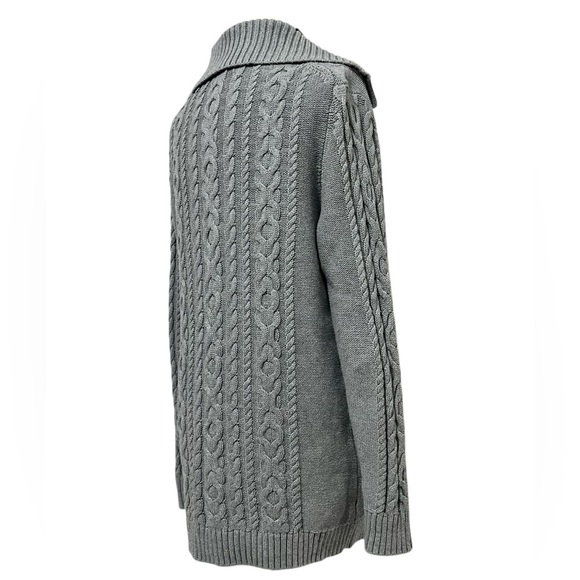 L.L. Bean Gray Chunky Cable Knit Button Up Cardigan Sweater Size S - Picture 5 of 13